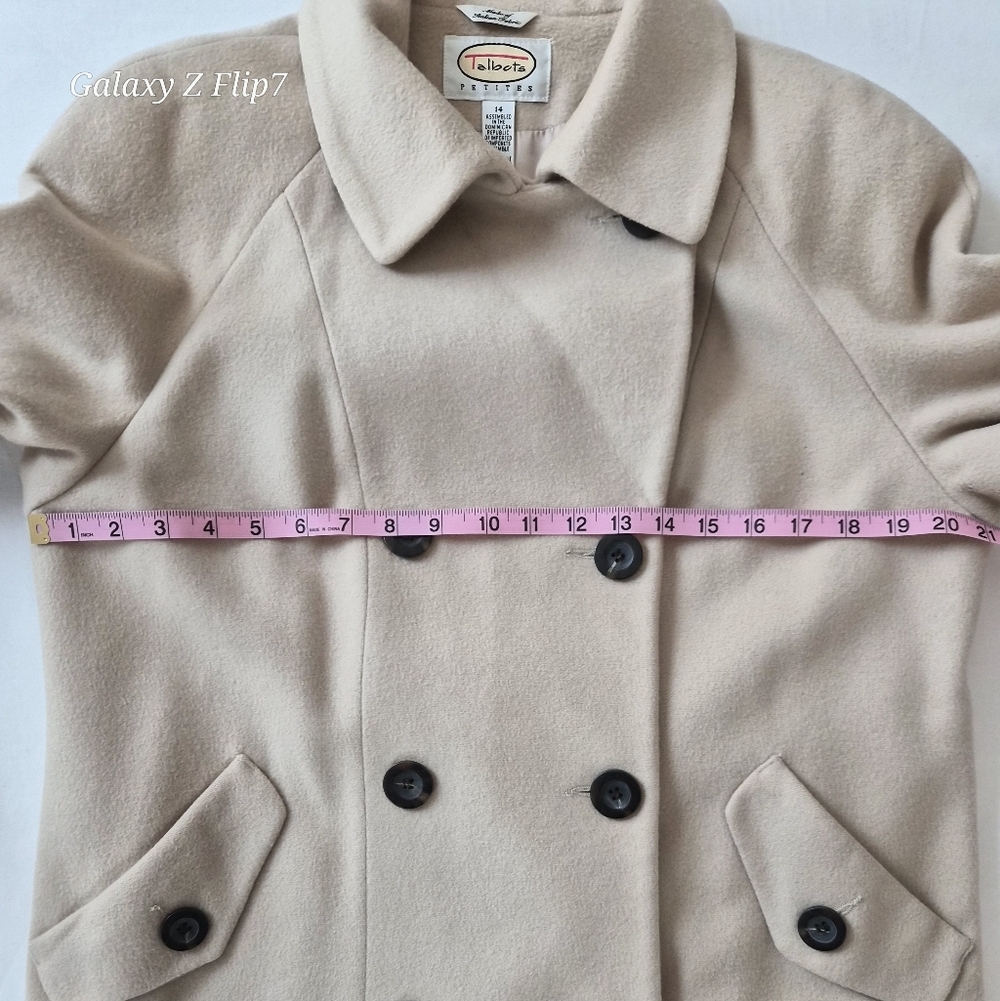 Talbots Petites 100% Wool Double Breasted Pea Coat Beige Tan Size 14P - Picture 4 of 10
